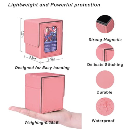 AFIING MTG Deck Box for Commander Display,Card Deck Box Fits 100 Double Sleeved Cards, Magic Commander TCG Card Storage Box with 2 Dividers,Drawstring Bag and 1 Toploader(Pink/grey) - color: Commander Pink Grey