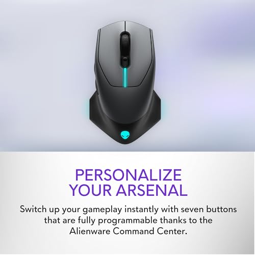 Alienware Wireless Gaming Mouse AW610M, 16000 DPI, 400 IPS, 7 Buttons | USB Wired, Optical Sensor, Programmable Controls, 1000Hz Polling, RGB Lighting, Dark Side of the Moon - color: AW610M - Dark Side of the Moon