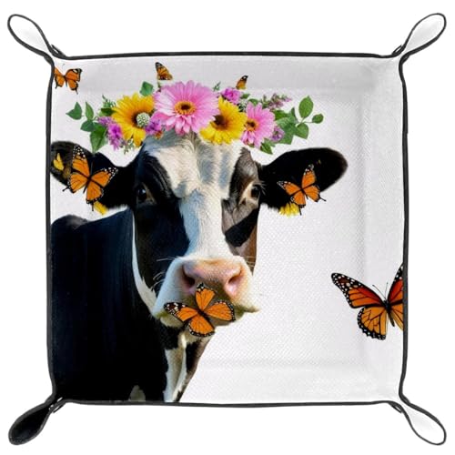 Cow with Flower Crown Dice Tray Dice Rolling Tray Folding Dice Holder for Dice Games, Like RPG, DND and Other Table Games - color: Multi 1
