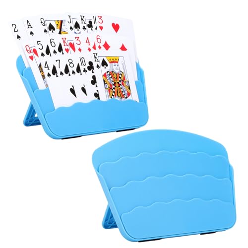 2 Pack Playing Cards Holder for Little Hands or Arthritis Hand,Three Layers Design for UNO Game Nights,Poker,Canasta,Adults,Kids Seniors，Playing Card Accessories for Family Gatherings and Travel - color: 2 Pack Blue