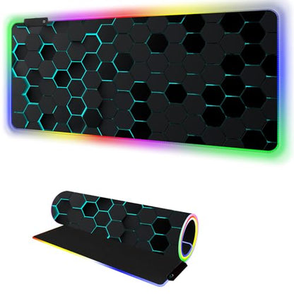 RGB Mousepad Led Mouse Pad Desk Mat I 31.5 x 11.8 Inch Large Mouse Pad I XL Oversized Big Mouse mat 14 Led Light Modes I Anti-Slip Rubber Base Waterproof Keyboard Pad for PC Gaming I Black Honeycomb - color: Black Honeycomb
