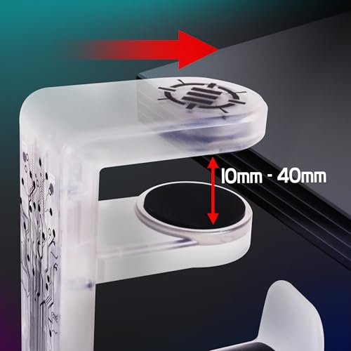 ENHANCE Voltaic 2 PC Gaming Headphone Holder - Desk Headphone Hanger Esports Headset Holder with Adjustable 360 Rotation, Under Desk Hook Clamp, Universal Fit - Built in Cable Clip Organizer - Clear - color: Clear
