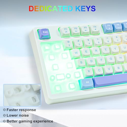 HUO JI Wired Gaming Keyboard with Rainbow LED Backlit, Floating Keys, Mechanical Feeling, Spill Resistant, Ergonomic Full Size for Xbox, PS Series, Desktop, Computer, PC (White Blue) - color: White Blue