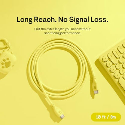 Pixio Yellow 8K HDMI 2.1 Cable Ultra Certified Ultra High Speed 10FT 8K 60Hz 4K 120Hz Nylon Braided Gold Plated Connector Anti-Breakage HDR10+ DTS eARC HDCP Dolby Compatible - color: Yellow, size: 10 ft
