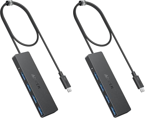 Anker 4-Port USB 3.0 Hub with 5Gbps Data Transfer, Ultra-Slim USB-C Connector Hub, for MacBook, iMac, Surface, Mobile HDD, and More (2 ft USB-C Connector, Charging Not Supported) (Pack of 2) - size: 2 ft (Pack of 2), style: USB-C