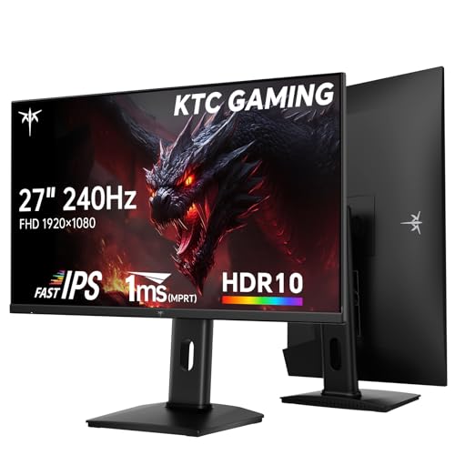 KTC 27 Inch 240Hz Gaming Monitor, FHD 1080p Fast IPS, Adaptive Sync, H27F7 | HDR, Height Pivot Tilt Adjustable, Vesa Mount, HDMI/DP - color: Black, size: 27-inch