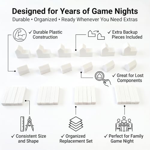 Replacement Pieces for Settlers of Catan – Roads, Settlements & Cities Set, Durable Game Tokens, Compatible with Catan Board Game Accessories, Game Pieces Plus Bonus Pieces (White) - color: White