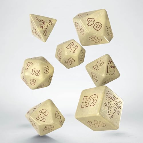 Q-Workshop Capybara Ornamented Dice Set Sleepie, Ages 14+ | RPG dice - 7 Piece Polyhedral Dice Set with Red Engraved Numbers, Cream Glitter Resin for DnD, Pathfinder & Tabletop