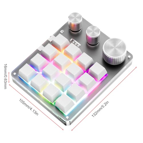 Programmable Macro Keyboard, 16 Keys 3 Knob Mini Mechanical Gaming Keypad Multifunctional Macropad with USB Wired Bluetooth Mode Volume Controller (White) - color: White