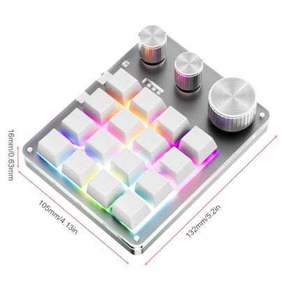Programmable Macro Keyboard, 16 Keys 3 Knob Mini Mechanical Gaming Keypad Multifunctional Macropad with USB Wired Bluetooth Mode Volume Controller (White) - color: White