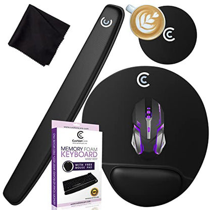 4pc Premium Wrist Rests for Keyboard and Mouse Pad Set - Memory Foam Cushion, Black - Ergonomic Wrists Hand Arm Rest Support for Laptop Computer Desk and Gaming - Carpal Tunnel Syndrome Relief - style: Premium