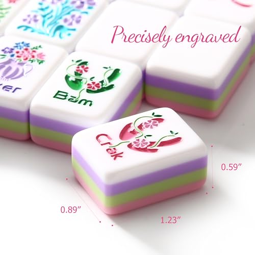 American Mahjong Tiles, Mahjong Travel Set, 160 Pink 4 Layer Mah Jong Game Tiles with Tile Bag, Gift-Ready Storage Box, 4 Dice with Pouch, Western Mah Jongg, Majong - color: Pink