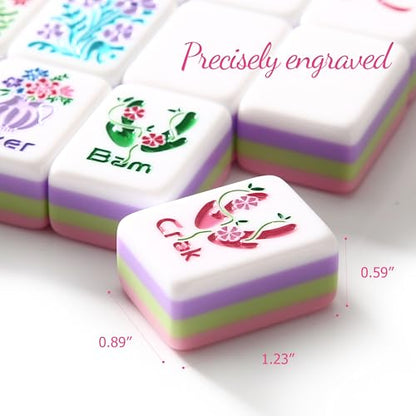 American Mahjong Tiles, Mahjong Travel Set, 160 Pink 4 Layer Mah Jong Game Tiles with Tile Bag, Gift-Ready Storage Box, 4 Dice with Pouch, Western Mah Jongg, Majong - color: Pink