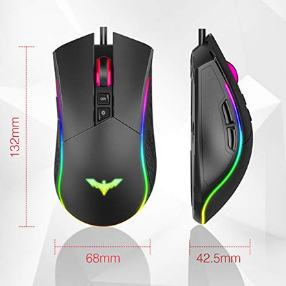 havit RGB Gaming Mouse Wired Programmable Ergonomic USB Mice 4800 Dots Per Inch 7 Buttons & 7 Color Backlit for Laptop PC Gamer Computer Desktop (Black)