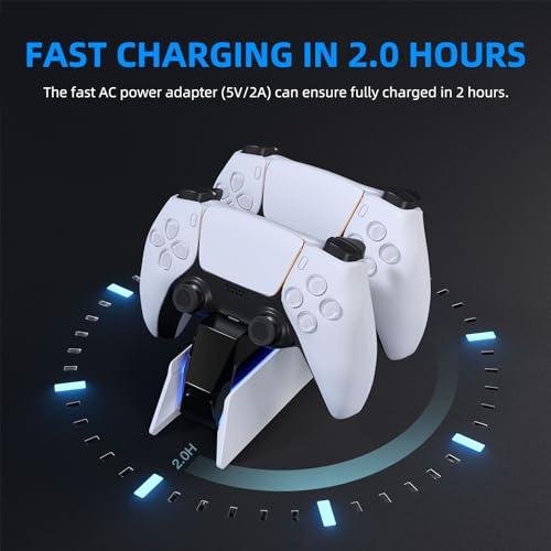 afbptek PS5 Controller Charging Station Dock, Dual Charging for Dualsense, playstation 5 Wireless Accessories with Blue LED ON/Off Automatically
