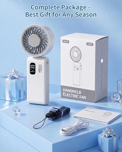 Portable Handheld Fan with Ice Cooling, 100 Speed Rechargeable Mini Desk Fan, Up to 12Hrs Cooling, Powerful Folding Personal Fan for Travel, Camping, Office (White) - color: White