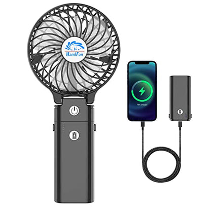 HandFan 5200mAh Portable Handheld Fan, Personal Hand Held Fan USB Rechargeable, 180° Foldable,3 Speeds Strong Airflow Cooling Fan for Travel/Outdoors/Beach/Concerts/Disney/Games/Picnics/Park (Black) - color: Clear‑Blade Matte Black