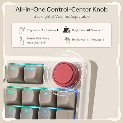 Redragon K768 PRO 100 Keys Wireless Gasket RGB Gaming Keyboard, Massive 8000 mAh PBT Mechanical Keyboard w/Hot-Swap Socket, Dedicated Knob Control & 5-Layer Noise Dampening, Custom Yolk Linear Switch - color: Retro Cocoa