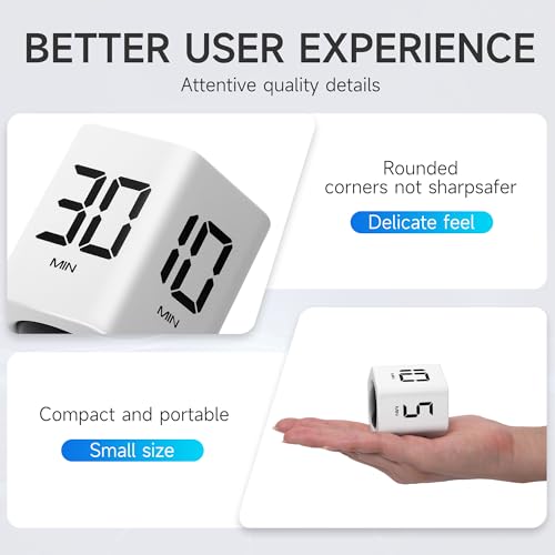 Productivity Timer 1, 5, 10, 30, 60 Minutes Preset, Desk Cube Timer with Gravity Sensor/Mute/Vibration for ADHD, Work, Study, Kitchen, Back to School (White) - color: White