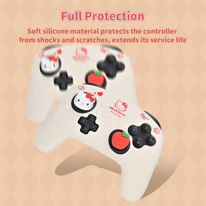 Kuitmor Silicone Switch Pro Controller Cover Skin Set, Anti-Slip Soft Protective Case for Switch Pro Controller with 2 Thumb Grip Caps and 1 Sticker (Beige Hello Kitty) - color: Beige Hello Kitty