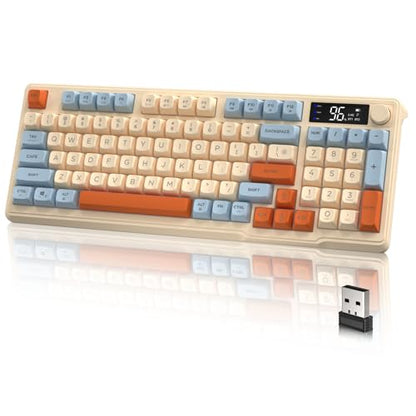 LexonElec M96 Wireless Gaming Keyboard,Knob Control Bluetooth/2.4G Wireless Mechanical Feeling Keyboard,RGB LED Backlit with Display Screen, PBT Keycap, 3000mAh, 94-Key Layout for Win/Mac (Blueberry) - color: Blueberry