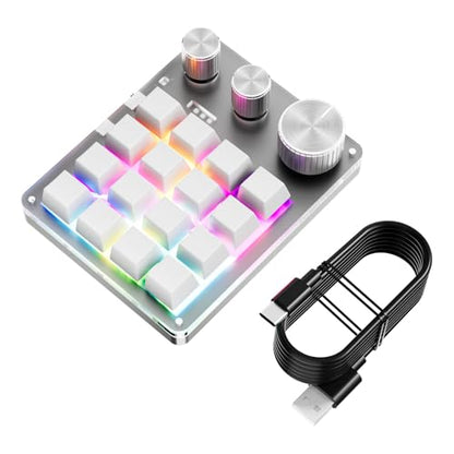LICAEVEY Custom Macro Pad, 16 Key Programmable Mechanical Keyboard with 3 Knobs & RGB LED, Keypad for, Gaming, Shortcuts, Fit for Wins OS X (White) - color: White