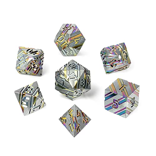 DNDND Rainbow Stripe DND Metal Dice Set,7 PCS Zinc Alloy with Gift Case for Dungeons and Dragons D&D (Rainbow) - color: Stripe Rainbow