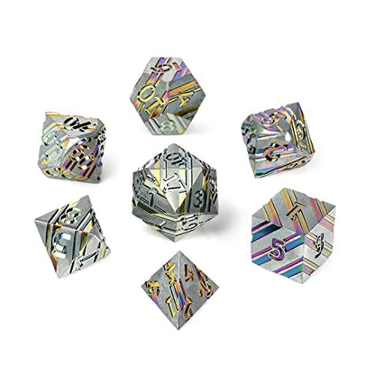 DNDND Rainbow Stripe DND Metal Dice Set,7 PCS Zinc Alloy with Gift Case for Dungeons and Dragons D&D (Rainbow) - color: Stripe Rainbow