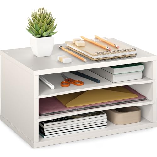 Ballucci Paper Organizer, 3-Tier Stackable Wood Desk Organizer, Document File Organizer and Mail Sorter with Adjustable Storage Shelves, White - color: White, size: 3 Tier Standard