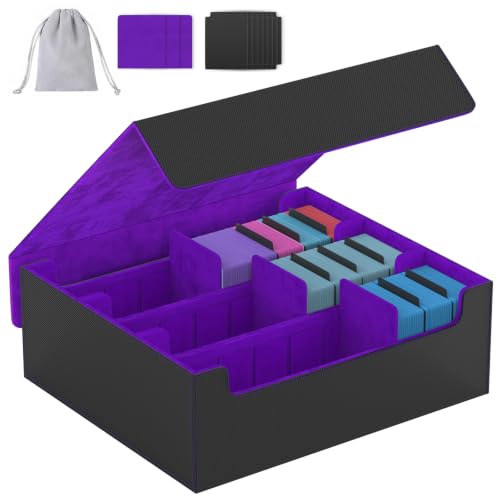 3-Row【2400+】 Trading Card Storage Box, Card Organizer Holder with 8 Dividers, Case Fit for MTG TCG Magic Commander Deck Playing Cards, Deck Box for Sport Card - color: Purple, size: 2400+