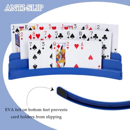 Three-Layer Design Playing Cards Holders，Playing Card Holder for Kids Adults Hands Free Card Holder for Family Card Game Nights Poker Parties - color: Blue-black(2pack)