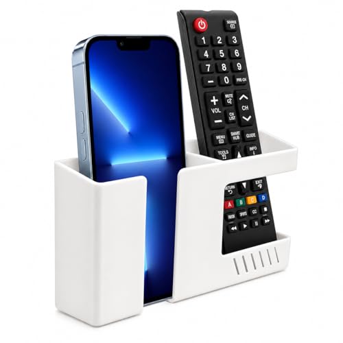 Strong Adhesive Wall Mount Phone Holder D3 Punch-Free Bedside Phone Shelf with Charging Port, Sticky Remote Control Storage Box, Bathroom & Kitchen Wall Organizer (White) - color: White