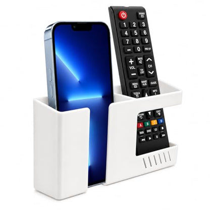 Strong Adhesive Wall Mount Phone Holder D3 Punch-Free Bedside Phone Shelf with Charging Port, Sticky Remote Control Storage Box, Bathroom & Kitchen Wall Organizer (White) - color: White