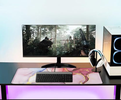 Extra Large Mouse Pad 31.5 x 11.8 in, Gaming Mousepad with Stitched Edges, Premium Microfiber Cloth Surface, Waterproof Non-Slip Base Keyboard Desk Mat for Home Office Gaming, Marble Pink - color: Marble Pink, size: 31.5L x 11.8W inches