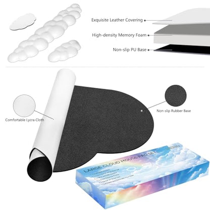 JIKIOU Ergonomic Keyboard Wrist Rest &Large Mouse Pad&Mouse Wrist & Cup Pad | Cute Cloud Shape, 4 in 1 Memory Foam Desk Mat, Ultra-smooth Surface, Savior of Wrist Pain, Anti-slip Rubber Base, Waterproof - color: 02White