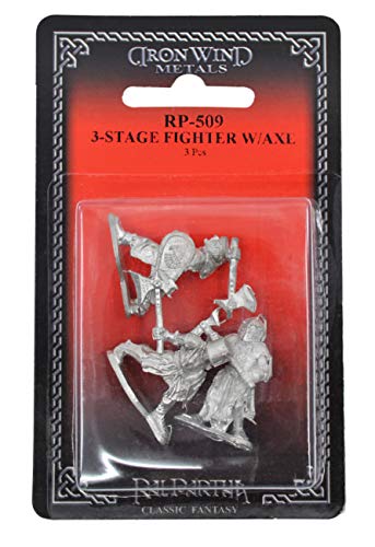 IRON WIND METALS 3 Piece 3-Stage Fighter with Axe Set - 100% Lead-Free Pewter - Classic Fantasy Miniatures for 28mm Table Top Games - Made in USA - RAL Partha Miniatures