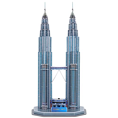 3D Puzzles for Adults & Kids, Petronas Twin Towers City Architecture Building Model Kit, 3-D Jigsaw Puzzles DIY STEM Desk Toys Christmas Birthday Gift for Hobbyist Teens Boys Girls 10-12-14, 130 PCS - style: Petronas Twin Towers