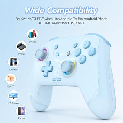 Switch Controller, Wireless Pro Controller for Nintendo Switch 2/Switch/Lite/OLED, Bluetooth controllers Compatible with iPhone/Mac/iPad/iOS/Android/Phone/PC/Steam and TV with Programming/RGB4/Vibration / 3 Turbo Modes/6-Axis/Motion (Blue) - color: Blue