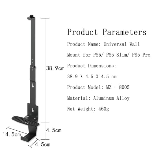 Wall Mount for PS5/ PS5 Slim/ PS5 Pro - With 2 Controller Mounts, Vertical Display, Open Design- Black Gaming Console Holder & Stand Kits