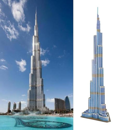 Architecture World Famous of 3D Puzzle.Build Your Own Collection of 17 Global Landmarks (Notre Dame, Colosseum) - Educational DIY Model Kit for Kids & Adults. (Burj Khalifa Tower) - color: Burj Khalifa Tower
