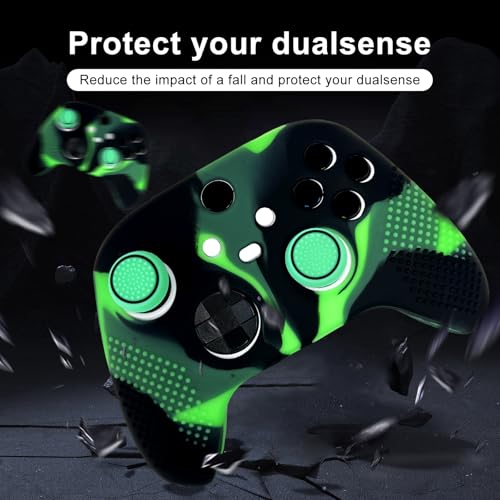 Anti-Slip Green Black Controller Skin,Studded Edition Protective Silicone Cover Skin Grips Compatible with Xbox Series X/S Controller and 6 PCS Thumb Grips Caps. - color: Green Black