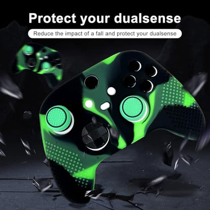 Anti-Slip Green Black Controller Skin,Studded Edition Protective Silicone Cover Skin Grips Compatible with Xbox Series X/S Controller and 6 PCS Thumb Grips Caps. - color: Green Black