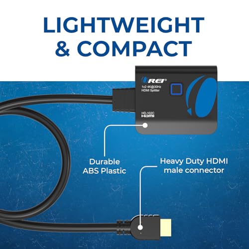 OREI 4K HDMI Splitter 1 in 2 Out - 1X2 HDMI Splitter for Dual Monitors Ultra HD 4K@30Hz with [ 2ft HDMI Cable ], 3D & 1080P Support for Xbox, PS4, Blu-ray, HDT, Will not Extend Display Screen | OREI 4K HDMI Splitter 1 in 2 Out - 1x2 HDMI Splitter for Dual