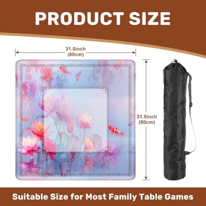 Mahjong Mat 31.5" x 31.5" Watercolor Pond Art Print Japanese Pastel Aesthetic Non-Slip Noise Reduction Mahjong Tiles Table Cover for Dominoes Poker Card Board and Tile Games - color: Color8