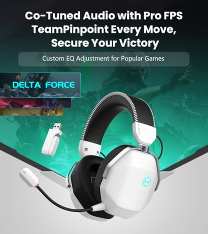 Edifier G5 MAX THX Spatial Audio Quad-Mode Gaming Headset, White | 53mm Driver, AI Noise-Canceling Detachable Mic, RGB Lighting. Hi-Res Audio Wireless, Compatible with PC, Console & Mobile - color: White
