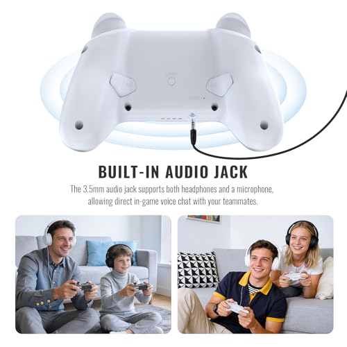 JDDWIN Wireless Pro Controller for Switch 2 with 9-Axis Motion Sensing,C Button,Hall Effect Joysticks, Wake-up/ RGB Light/FunctionTurbo/Marco/Programmable/Dual Vibration,3.5mm Audio Jack Gamepad forSwitch/Lite/OLED/PC (White)