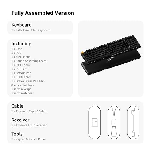 Keychron KJ5 Wireless Custom Mechanical Keyboard, 2.4 GHz Bluetooth QMK Full-Size Layout RGB, Hot-swappable Brown Switch Compatible with Mac Windows Linux, for Gaming Office - Black - style: Black - Brown Switch