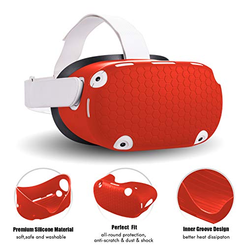 Compatible with Oculus Quest 2 Accessories, Silicone Face Cover, VR Shell Cover,Touch Controller Grip Cover,Protective Lens Cover,Disposable Eye Cover - color: RED