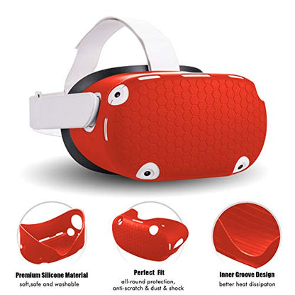 Compatible with Oculus Quest 2 Accessories, Silicone Face Cover, VR Shell Cover,Touch Controller Grip Cover,Protective Lens Cover,Disposable Eye Cover - color: RED