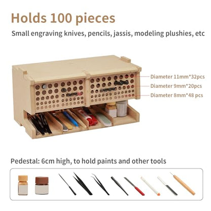 Wooden Model Kit Tool Storage Rack with 100 Holes, Brush/Paint Organizer with MDF Material, Craft Supplies Storage, Brush/Tool Holder, Suitable for Tamiya/Gundam Tools, GK6